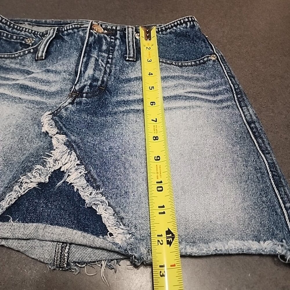 Vintage Y2K Mudd Low Rise Denim Mini Skirt Distressed Frayed Hem Grunge Indie - Picture 7 of 8